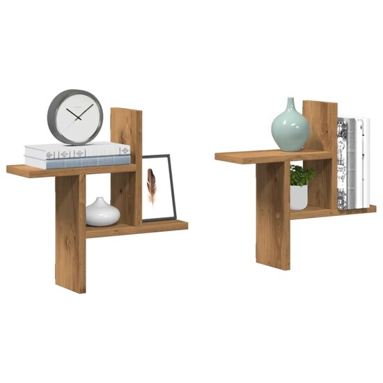 Wandschappen 2 St Bewerkt Hout Artisanaal 38 x 12 x 38 cm Eiken