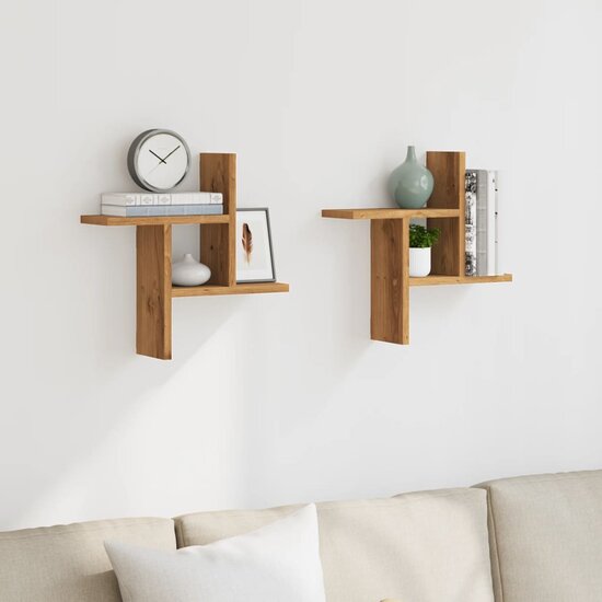 Wandschappen 2 St Bewerkt Hout Artisanaal 38 x 12 x 38 cm Eiken