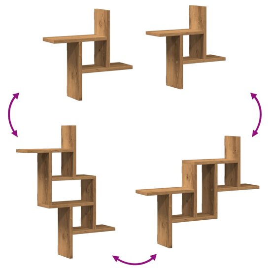 Wandschappen 2 St Bewerkt Hout Artisanaal 38 x 12 x 38 cm Eiken