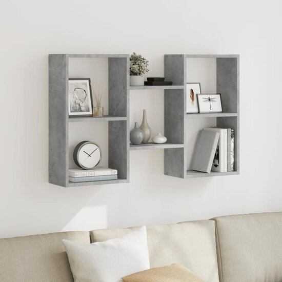 Wandschap 96X18X60 Cm Bewerkt Hout Betongrijs