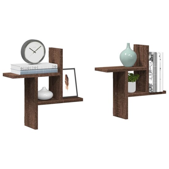 Wandschappen 2 St Bewerkt Hout Ig 38 x 12 x 38 cm bruin eikenkleur