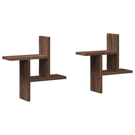 Wandschappen 2 St Bewerkt Hout Ig 38 x 12 x 38 cm bruin eikenkleur