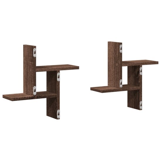 Wandschappen 2 St Bewerkt Hout Ig 38 x 12 x 38 cm bruin eikenkleur