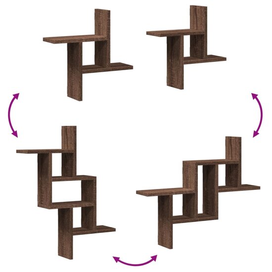 Wandschappen 2 St Bewerkt Hout Ig 38 x 12 x 38 cm bruin eikenkleur