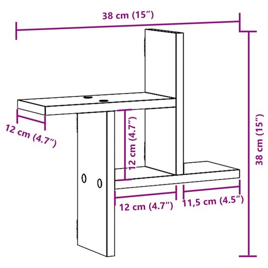 Wandschappen 2 St Bewerkt Hout Ig 38 x 12 x 38 cm bruin eikenkleur