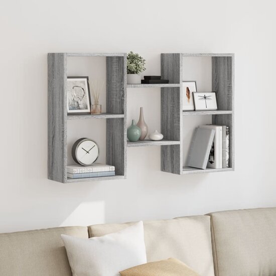 Wandschap 96X18X60 Cm Bewerkt Hout Eikenkleurig Grijs sonoma
