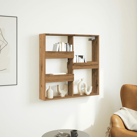 Wandkast Bewerkt Hout Artisanaal Eikenkleur 80 x 15 x 80 cm artisian oak