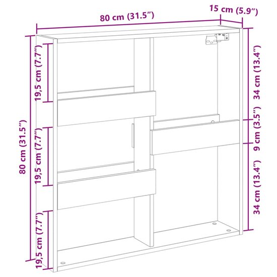 Wandkast Bewerkt Hout Artisanaal Eikenkleur 80 x 15 x 80 cm artisian oak