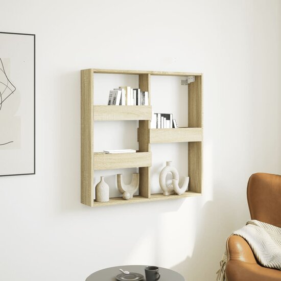Wandkast Bewerkt Hout Kleurig 80 x 15 x 80 cm Sonoma eiken