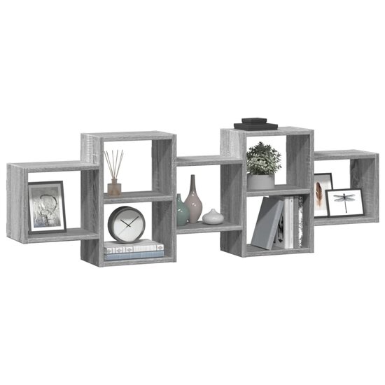 Wandschap 129x18x42 cm bewerkt hout grijs sonoma eikenkleurig