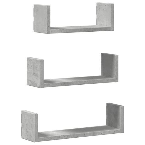 Wandschappen 3 st bewerkt hout betongrijs