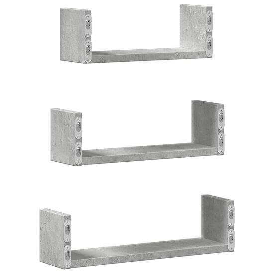 Wandschappen 3 st bewerkt hout betongrijs