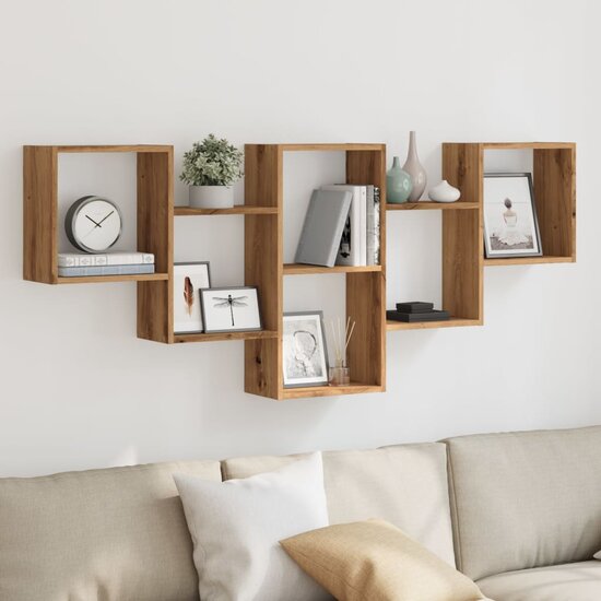 Wandschap 159x18x66 cm bewerkt hout artisanaal eikenkleurig