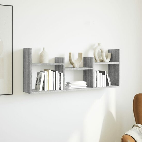Wandkast 100X18X40 Cm Bewerkt Hout Eikenkleurig Grijs sonoma