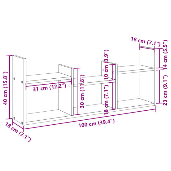 Wandkast 100X18X40 Cm Bewerkt Hout Eikenkleurig Grijs sonoma