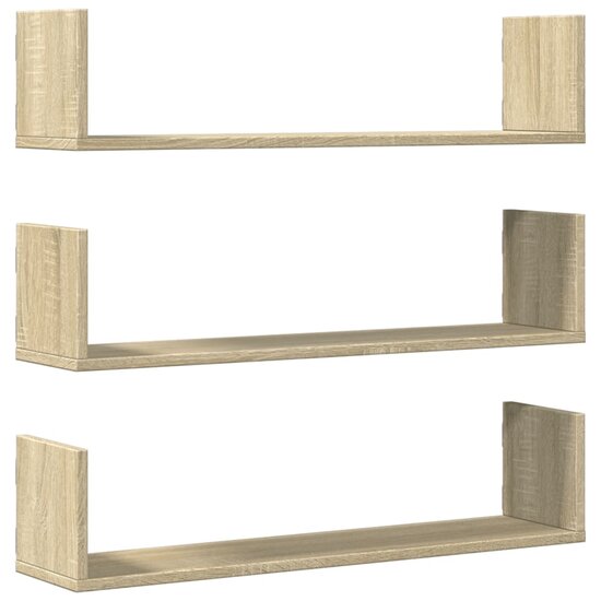 Wandschappen 3 St Bewerkt Hout Kleurig 80 x 18 x 18 cm Sonoma eiken