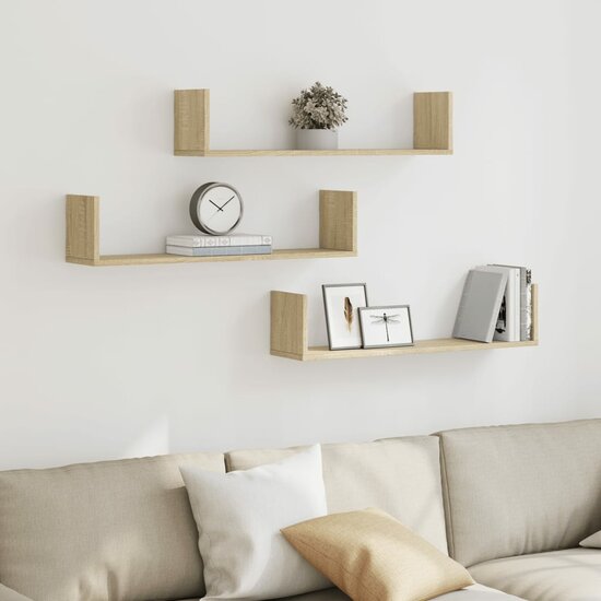 Wandschappen 3 St Bewerkt Hout Kleurig 80 x 18 x 18 cm Sonoma eiken