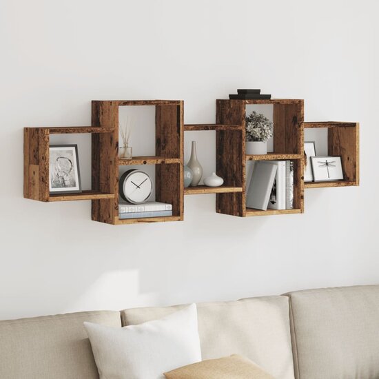 Wandschap Bewerkt Hout Kleurig 129 x 18 x 42 cm Oud hout