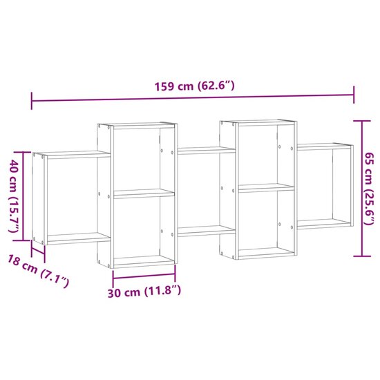 Wandschap Bewerkt Hout Kleurig 159 x 18 x 65 cm Gerookt eiken
