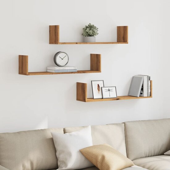 Wandschappen 3 St Bewerkt Hout Artisanaal 80 x 18 x 18 cm Eiken
