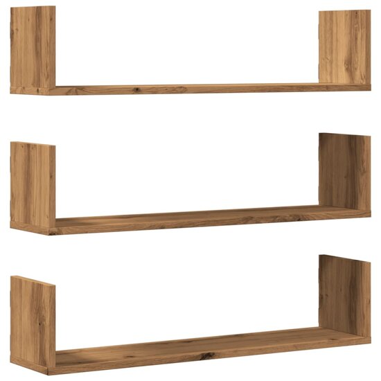 Wandschappen 3 St Bewerkt Hout Artisanaal 80 x 18 x 18 cm Eiken