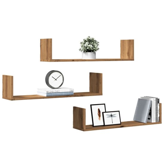 Wandschappen 3 St Bewerkt Hout Artisanaal 80 x 18 x 18 cm Eiken