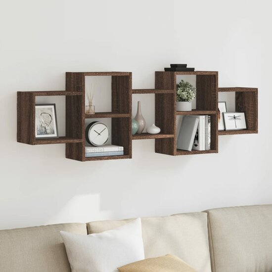 Wandschap Bewerkt Hout Ig 129 x 18 x 42 cm bruin eikenkleur