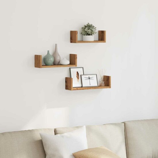 Wandschappen Bewerkt Hout Artisanaal Eiken 40 x 10 x 10.5 cm