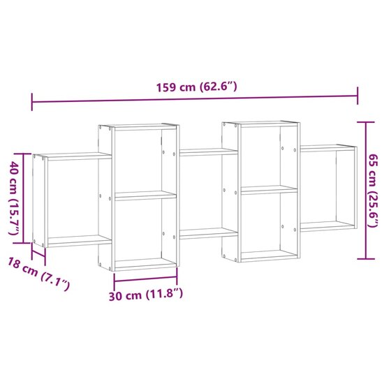 Wandschap Bewerkt Hout Ig 159 x 18 x 65 cm bruin eikenkleur