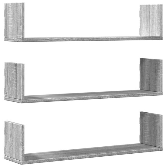 Wandschappen 3 St Bewerkt Hout Eiken 80 x 18 x 18 cm Grijs sonoma