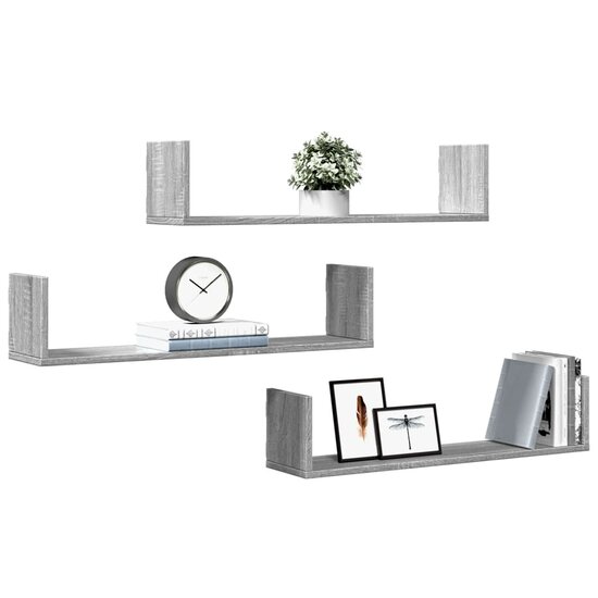 Wandschappen 3 St Bewerkt Hout Eiken 80 x 18 x 18 cm Grijs sonoma