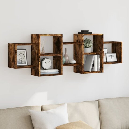 Wandschap Bewerkt Hout Kleurig 129 x 18 x 42 cm Gerookt eiken
