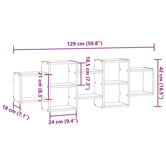 Wandschap Bewerkt Hout Kleurig 129 x 18 x 42 cm Gerookt eiken