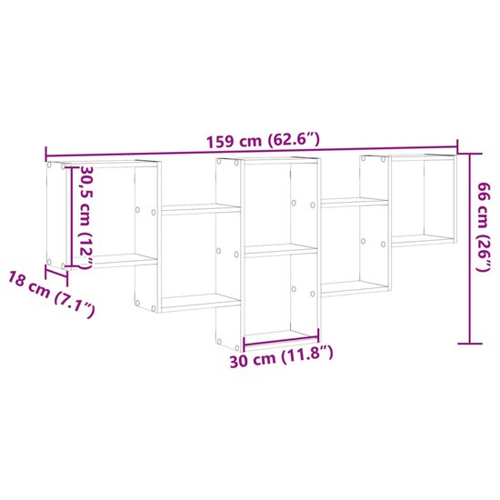 Wandschap 159X18X66 Cm Bewerkt Hout Eikenkleurig Grijs sonoma