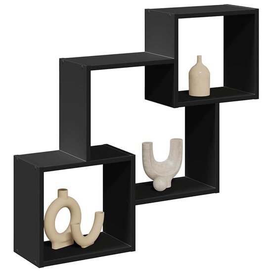 Wandkast 78X18X71 Cm Bewerkt Hout Zwart