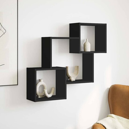 Wandkast 78X18X71 Cm Bewerkt Hout Zwart