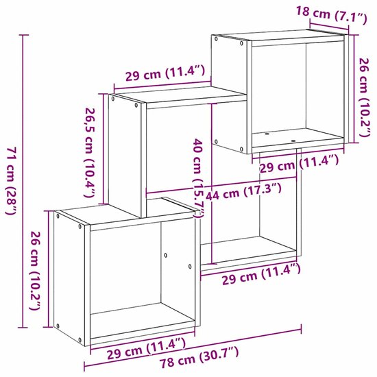 Wandkast 78X18X71 Cm Bewerkt Hout Zwart
