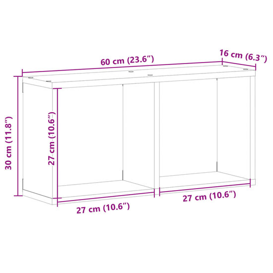 Wandkast Bewerkt Hout 60 x 16 x 30 cm Zwart