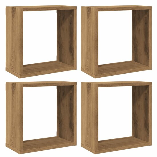 Wandschappen Kubus 4St 30X15X30Cm Bewerkt Hout Artisanaal Eiken Artisanaal Eikenkleurig 30 x 15 x 30 cm