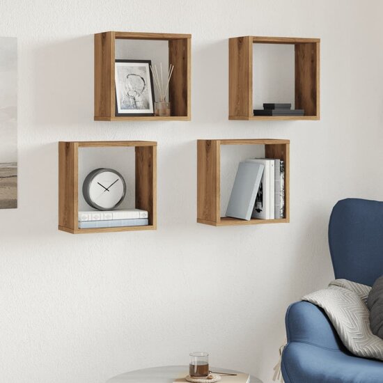 Wandschappen Kubus 4St 30X15X30Cm Bewerkt Hout Artisanaal Eiken Artisanaal Eikenkleurig 30 x 15 x 30 cm