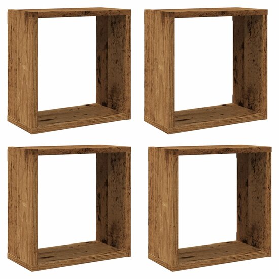Wandschappen Kubus 30X15X30Cm Bewerkt Hout Kleurig Oud Hout 4 30 x 15 x 30 cm