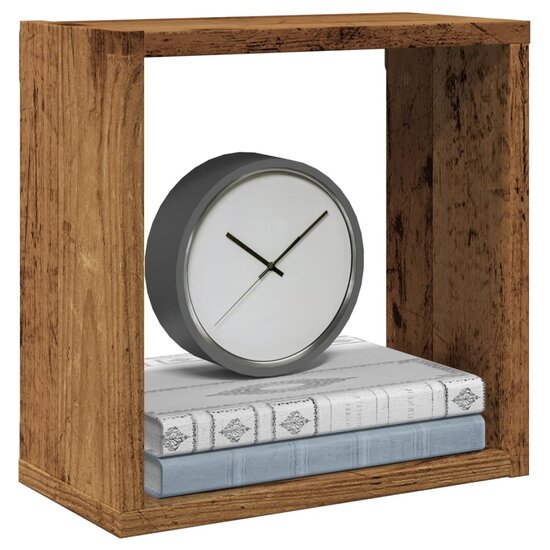 Wandschappen Kubus 30X15X30Cm Bewerkt Hout Kleurig Oud Hout 2 30 x 15 x 30 cm