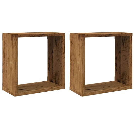 Wandschappen Kubus 30X15X30Cm Bewerkt Hout Kleurig Oud Hout 2 30 x 15 x 30 cm