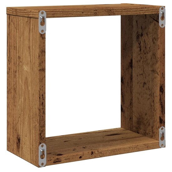 Wandschappen Kubus 30X15X30Cm Bewerkt Hout Kleurig Oud Hout 2 30 x 15 x 30 cm