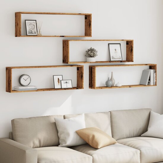 Wandschappen Kubus Bewerkt Hout Oud Hout 4 100 x 15 x 30 cm