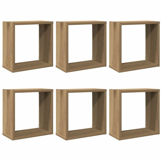 Wandschappen Kubus 6St 30X15X30Cm Bewerkt Hout Artisanaal Eiken Artisanaal Eikenkleurig 30 x 15 x 30 cm