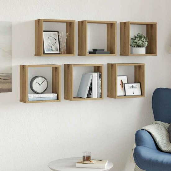 Wandschappen Kubus 6St 30X15X30Cm Bewerkt Hout Artisanaal Eiken Artisanaal Eikenkleurig 30 x 15 x 30 cm