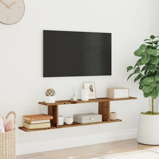 Tv-Wandschap 125X18X23 Cm Bewerkt Hout Kleurig Oud hout