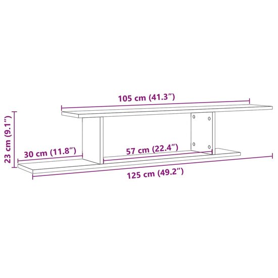 Tv-Wandschap 125X18X23 Cm Bewerkt Hout Kleurig Oud hout
