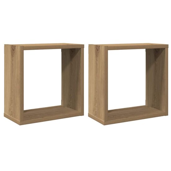 Wandschappen kubus 2st 30x15x30cm bewerkt hout artisanaal eiken